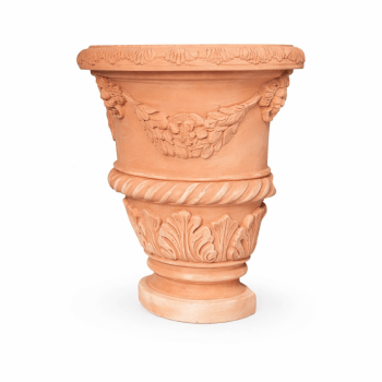 Mezzo Vaso a calice – reich verzierter Wandtopf aus Impruneta-Terracotta